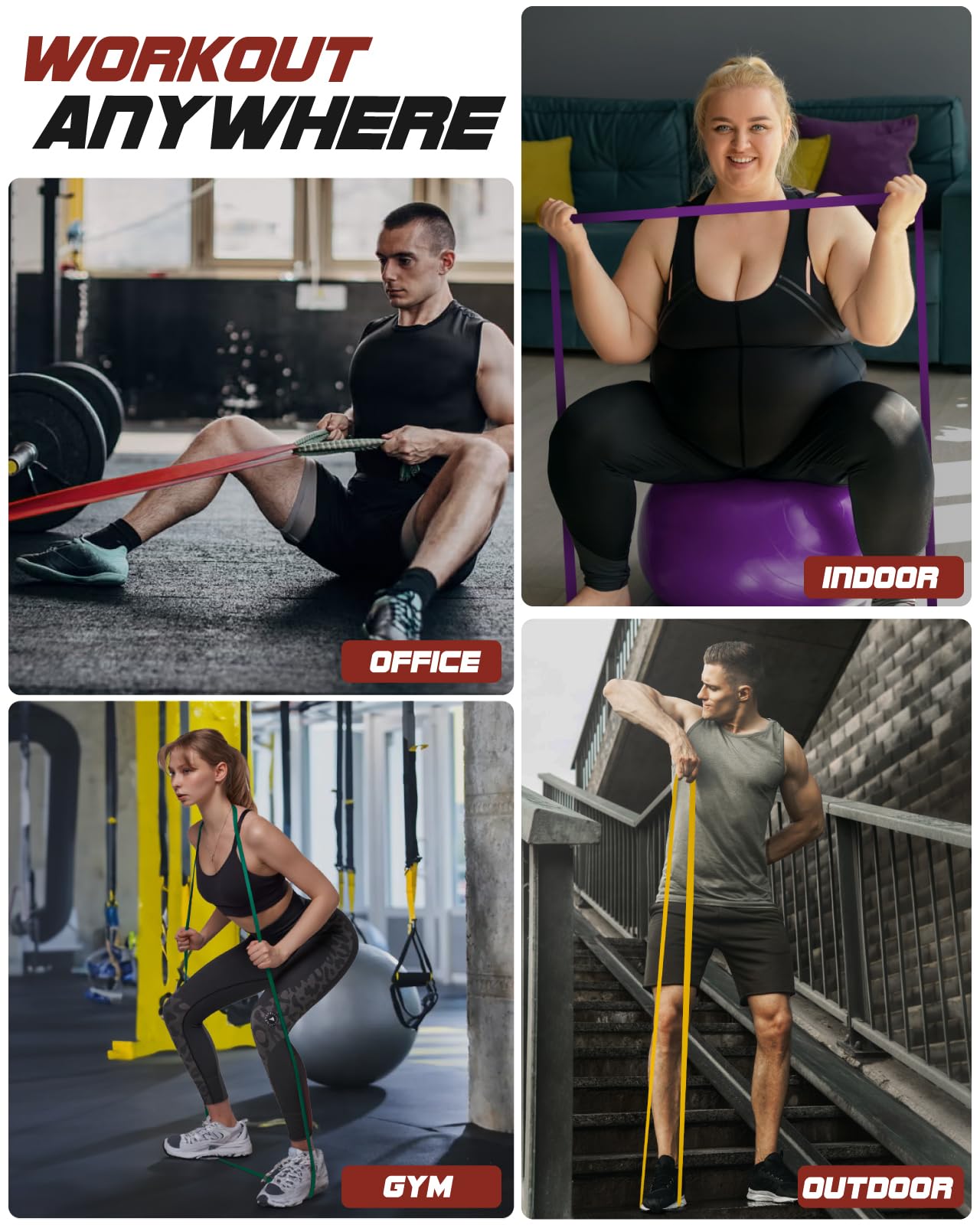 Fitness Resistance Bands Set of 6 - Pull Up Bands for Men Women, Workout Bands Resistance with Door Anchor, Training Poster & Pouch, Pull Up Assistance Bands for Stretching/Therapy/Home Gym/Fitness