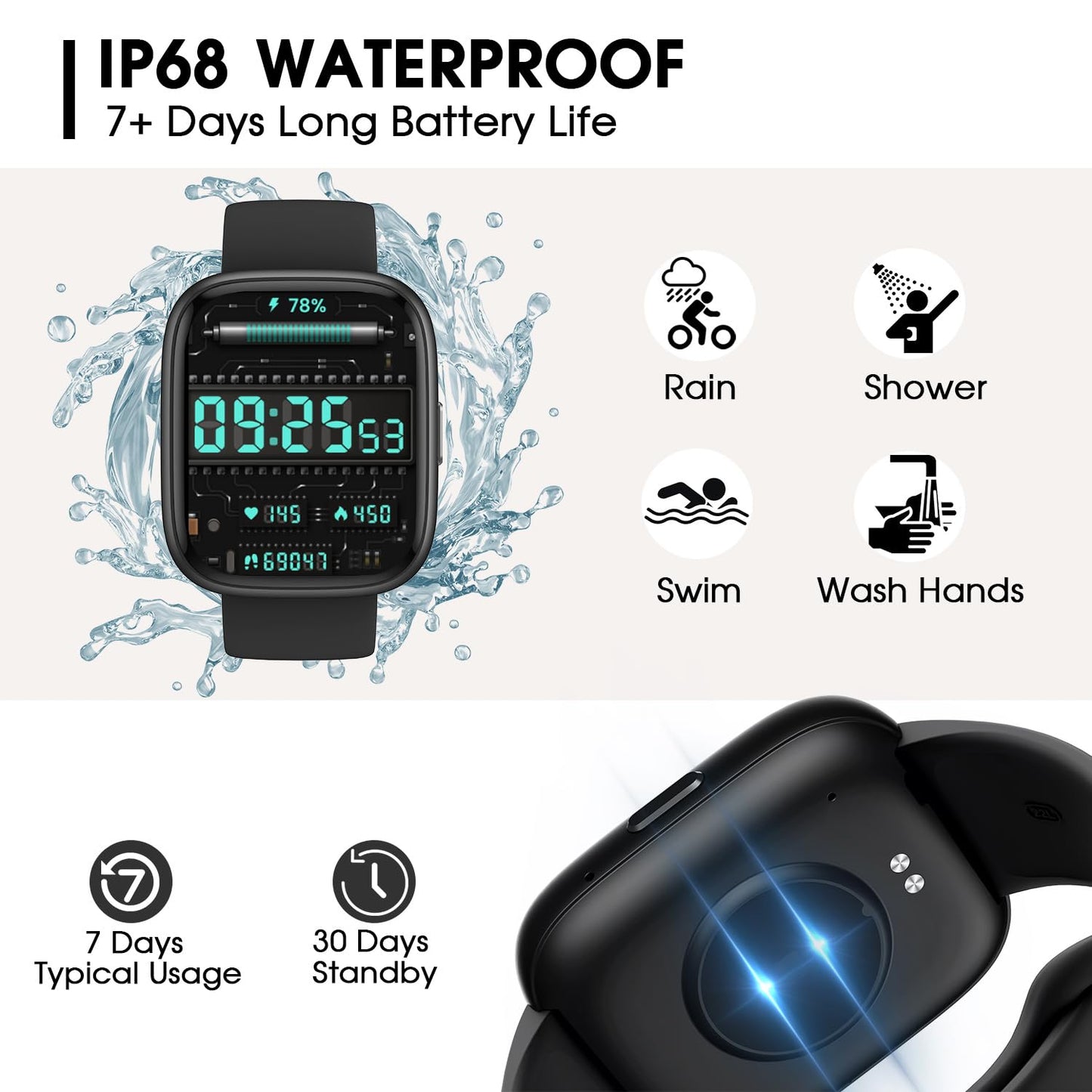 !P68 Waterproof Smart Watch 7+ Days Battery Life