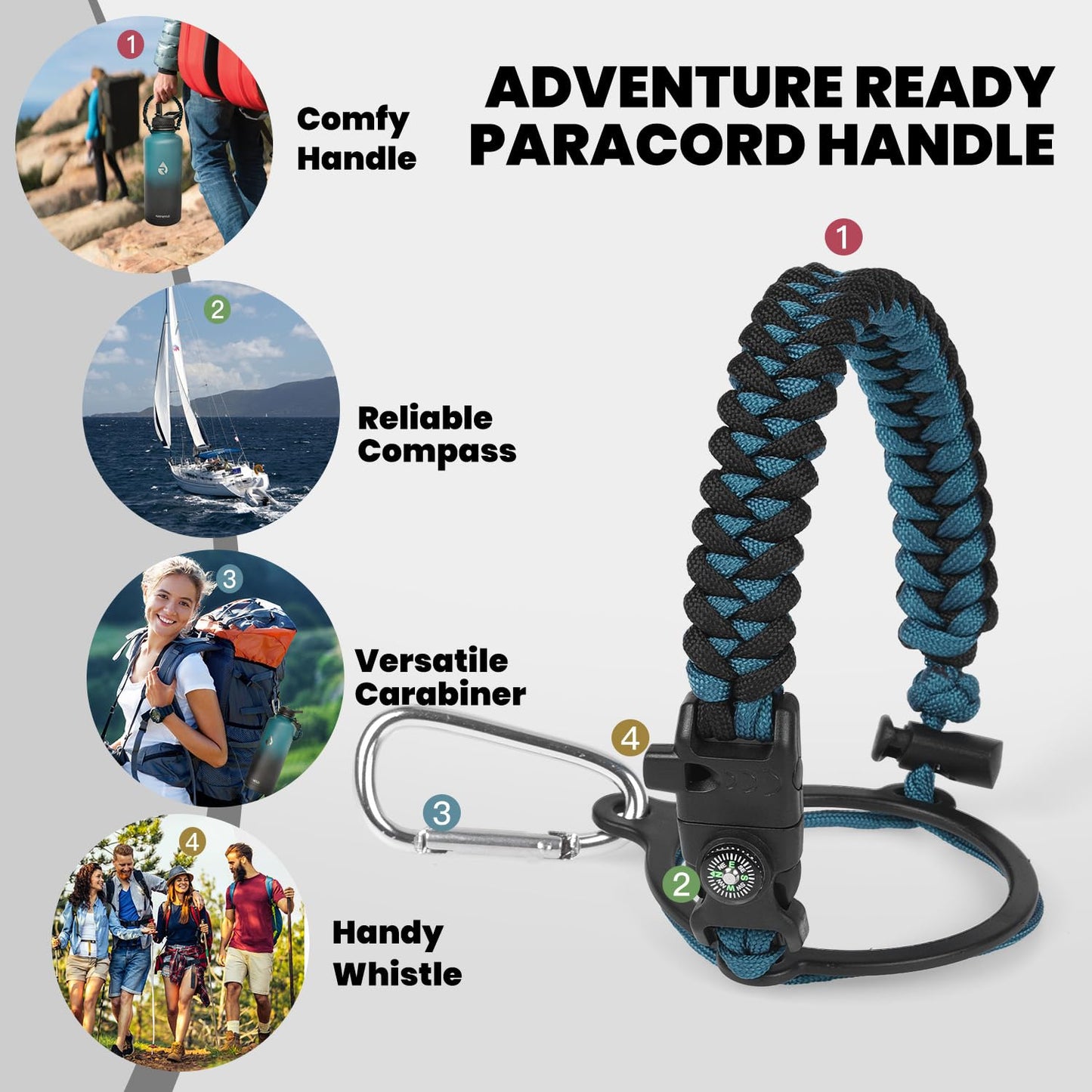 RAYMYLO Insulated Water Bottle 64 oz, Triple Wall Vacuum Stainless Steel (Cold for 48 Hrs), Leak Proof & BPA-Free, Half Gallon Water Flask Jug with Paracord Handle & Straw Spout Lids, Magic Black