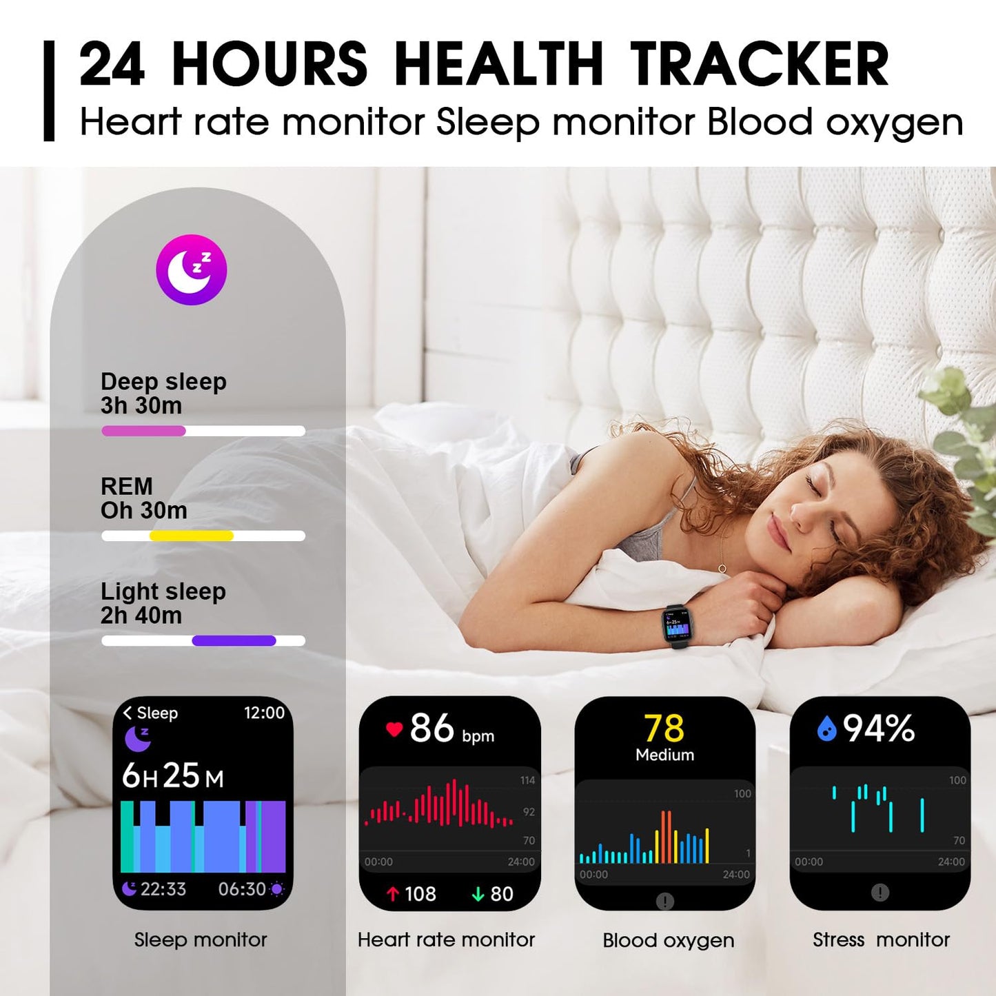Sleep tracking results on smart watch screen