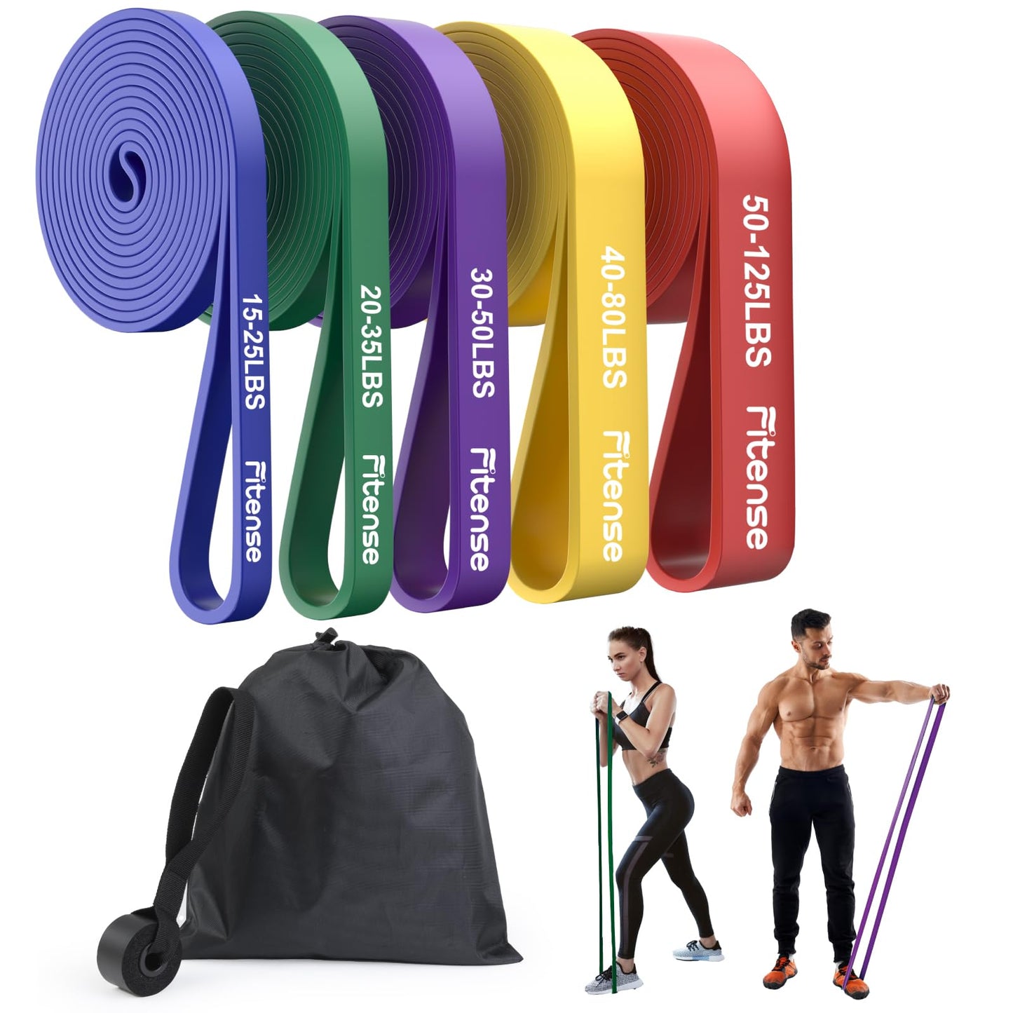 Fitness Resistance Bands Set of 6 - Pull Up Bands for Men Women, Workout Bands Resistance with Door Anchor, Training Poster & Pouch, Pull Up Assistance Bands for Stretching/Therapy/Home Gym/Fitness