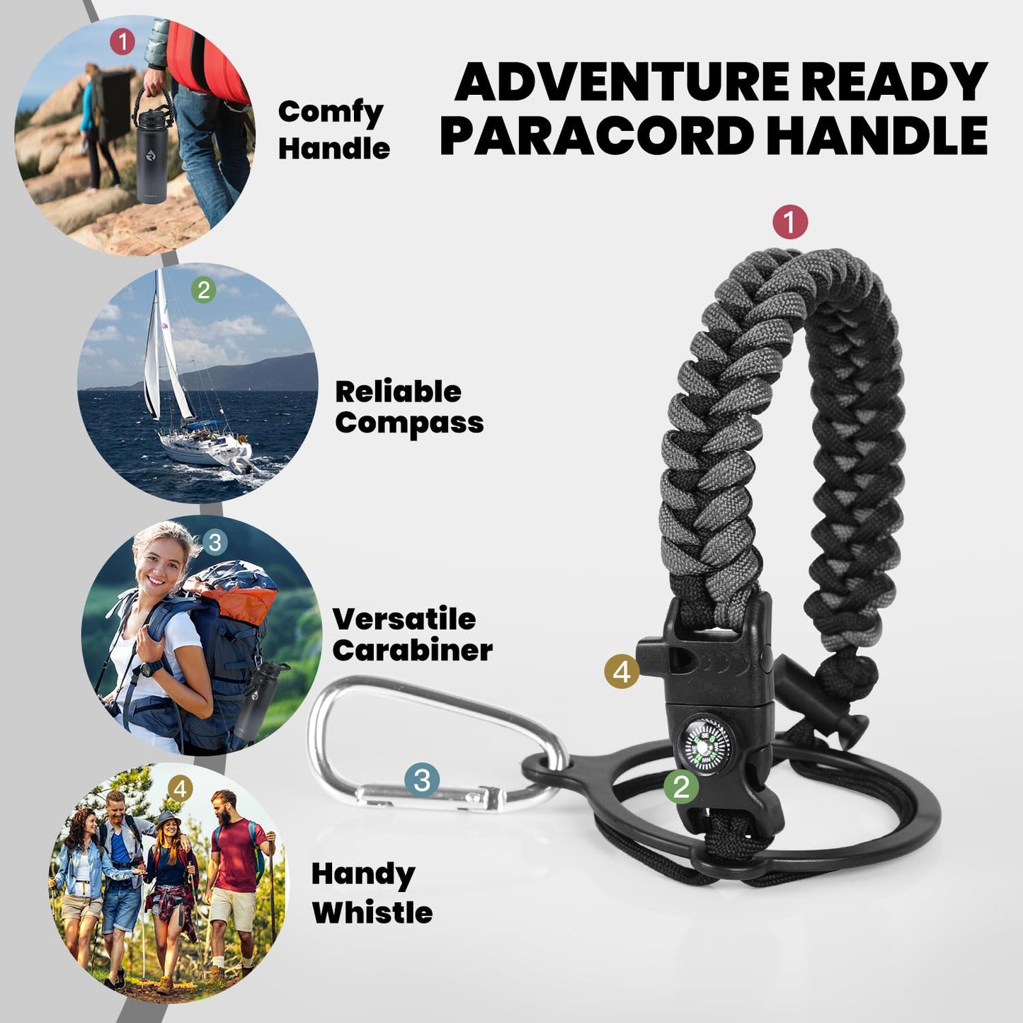 RAYMYLO Insulated Water Bottle 64 oz, Triple Wall Vacuum Stainless Steel (Cold for 48 Hrs), Leak Proof & BPA-Free, Half Gallon Water Flask Jug with Paracord Handle & Straw Spout Lids, Magic Black