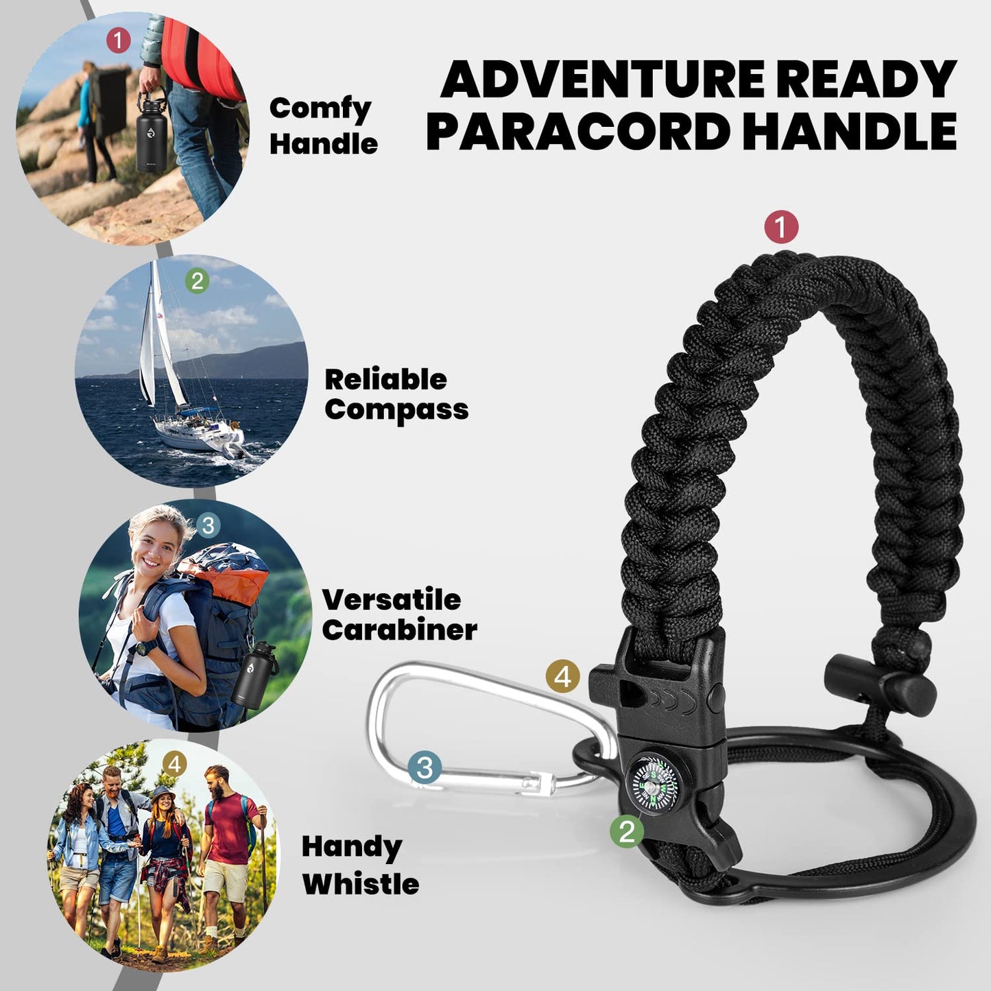 RAYMYLO Insulated Water Bottle 64 oz, Triple Wall Vacuum Stainless Steel (Cold for 48 Hrs), Leak Proof & BPA-Free, Half Gallon Water Flask Jug with Paracord Handle & Straw Spout Lids, Magic Black