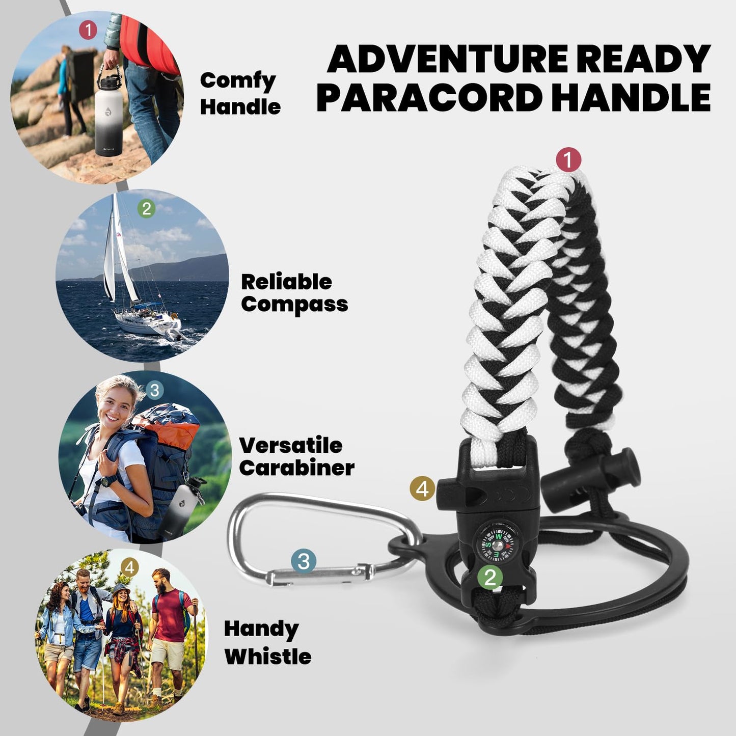 RAYMYLO Insulated Water Bottle 64 oz, Triple Wall Vacuum Stainless Steel (Cold for 48 Hrs), Leak Proof & BPA-Free, Half Gallon Water Flask Jug with Paracord Handle & Straw Spout Lids, Magic Black