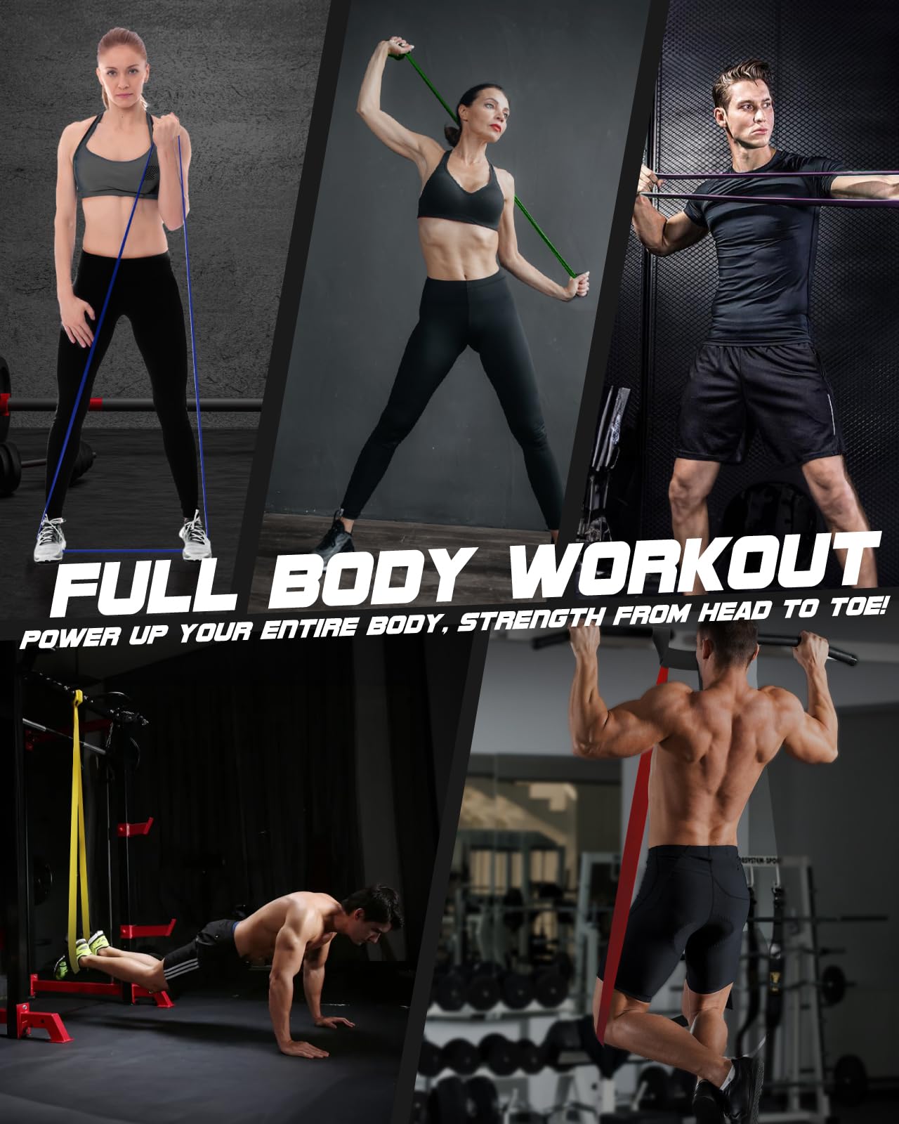Fitness Resistance Bands Set of 6 - Pull Up Bands for Men Women, Workout Bands Resistance with Door Anchor, Training Poster & Pouch, Pull Up Assistance Bands for Stretching/Therapy/Home Gym/Fitness