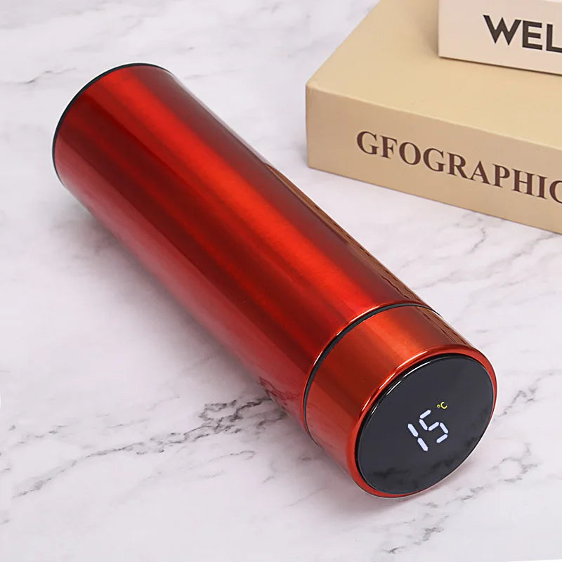 Smart vacuum insulated water bottle with temperature display and stainless steel body