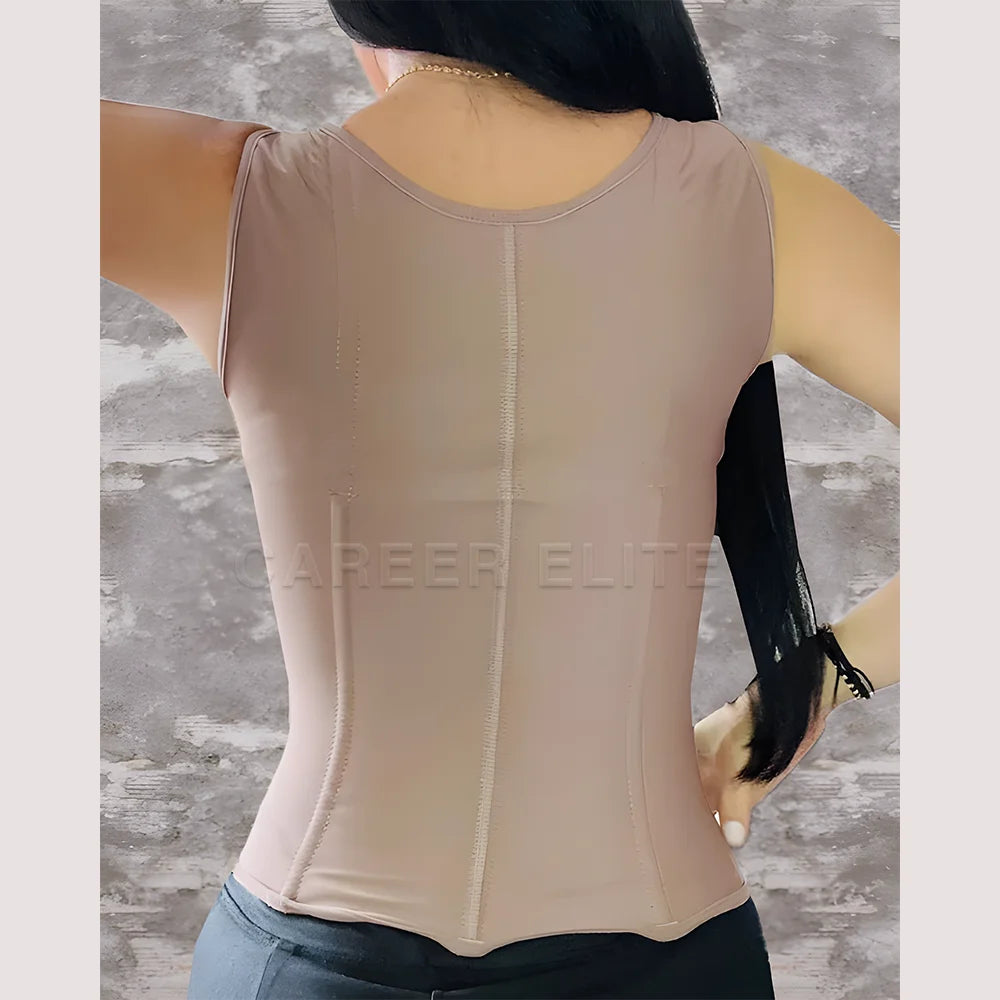 Women's waist trainer vest with adjustable zipper and hook-eye closures for body shaping