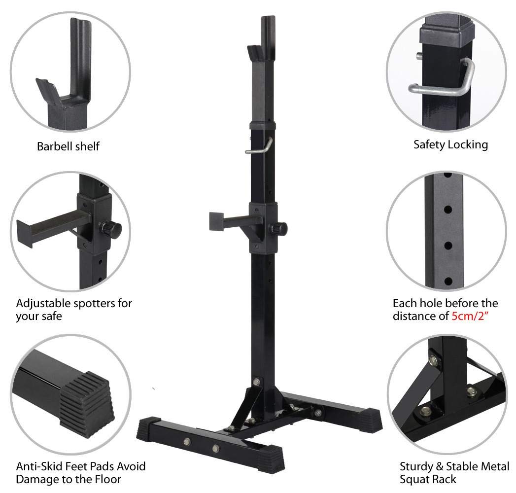 Squat rack with features highlighted on a white background