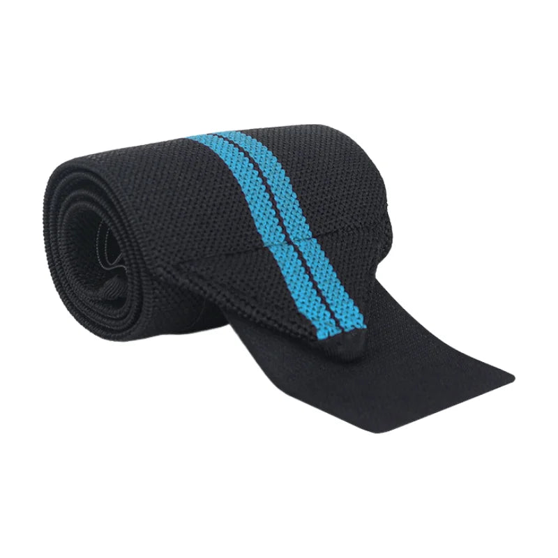 Close-up of a wrist strap featuring a bold blue stripe design