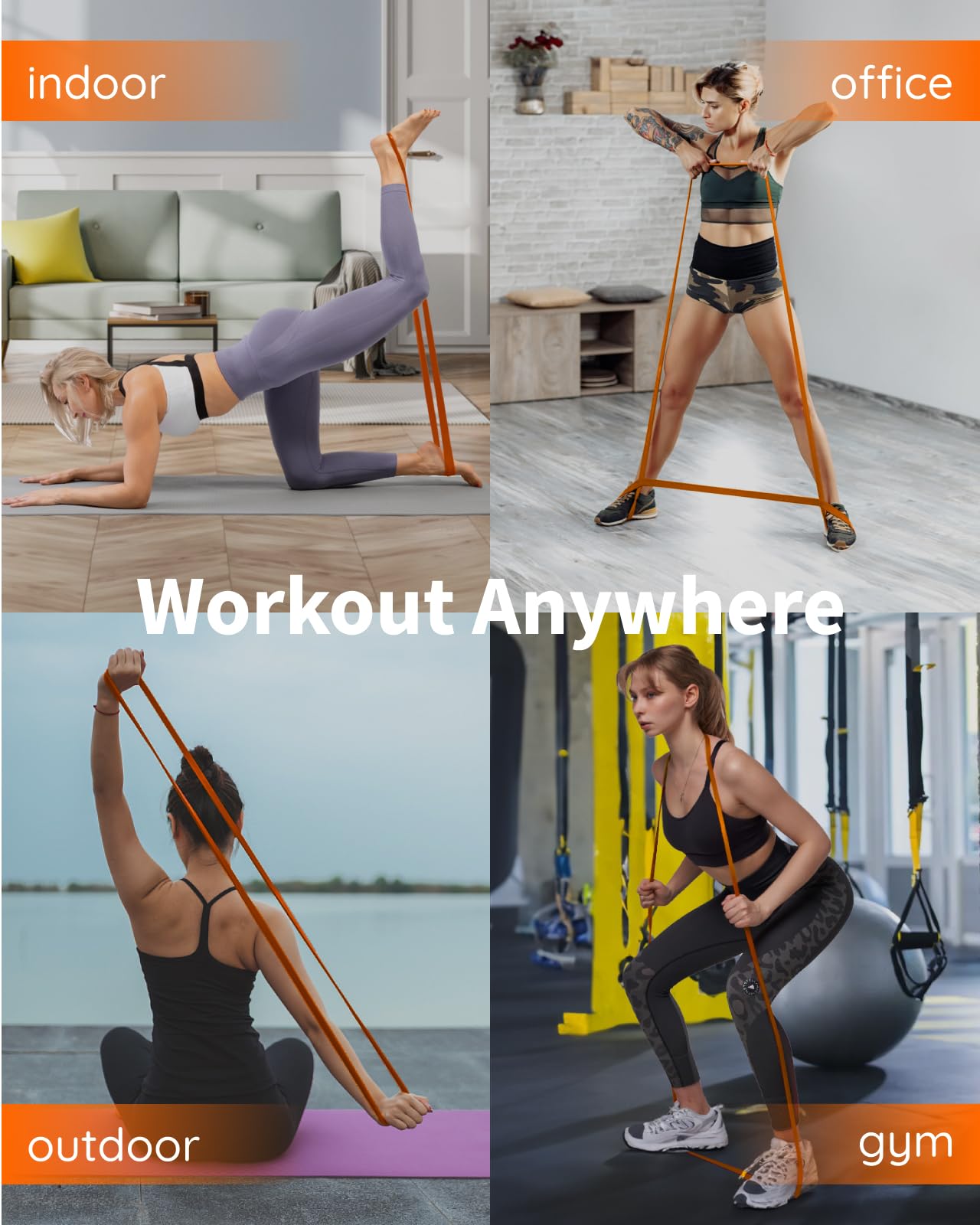 Fitness Resistance Bands Set of 6 - Pull Up Bands for Men Women, Workout Bands Resistance with Door Anchor, Training Poster & Pouch, Pull Up Assistance Bands for Stretching/Therapy/Home Gym/Fitness