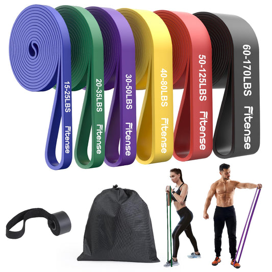 Fitness Resistance Bands Set of 6 - Pull Up Bands for Men Women, Workout Bands Resistance with Door Anchor, Training Poster & Pouch, Pull Up Assistance Bands for Stretching/Therapy/Home Gym/Fitness