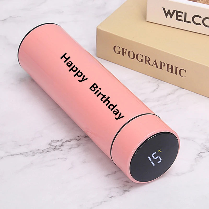 Smart vacuum insulated water bottle with temperature display and stainless steel body