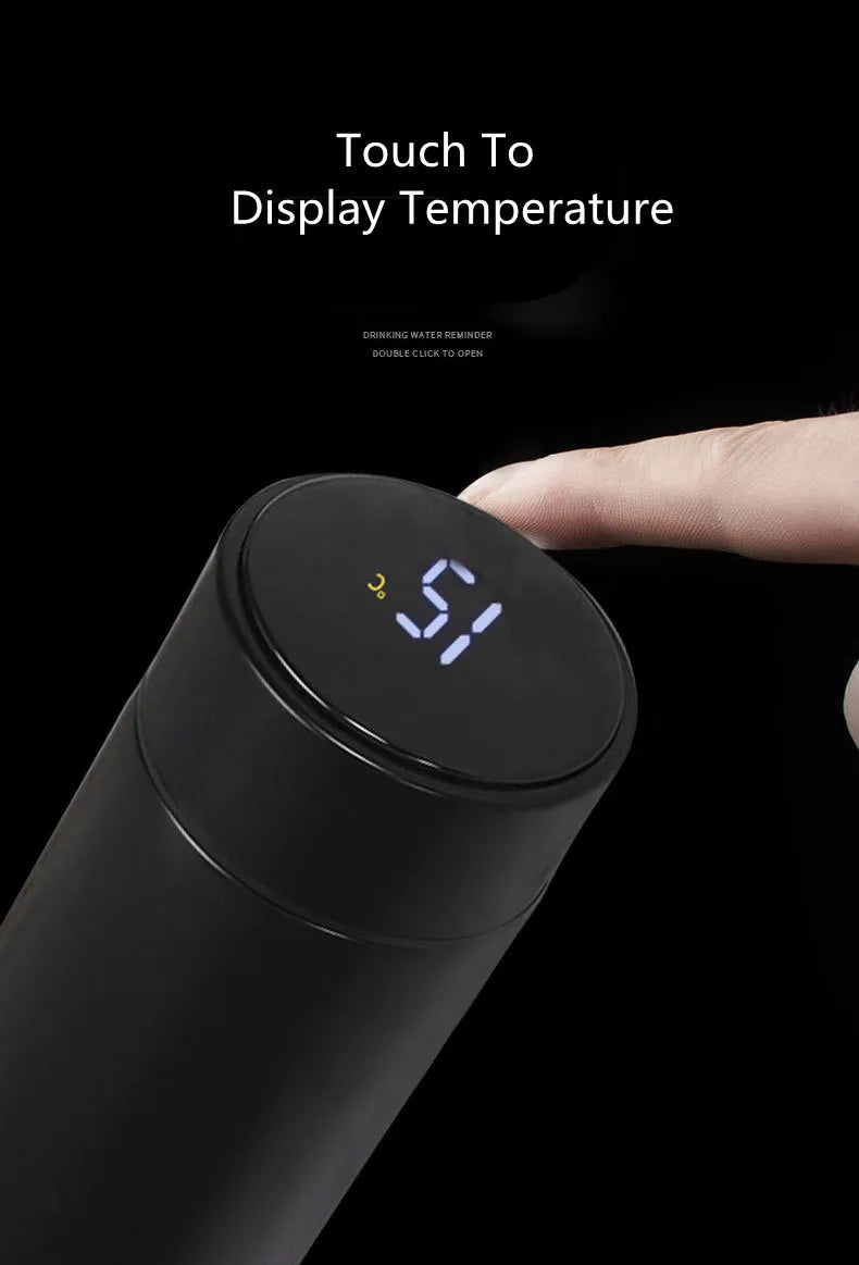Smart vacuum insulated water bottle with temperature display and stainless steel body